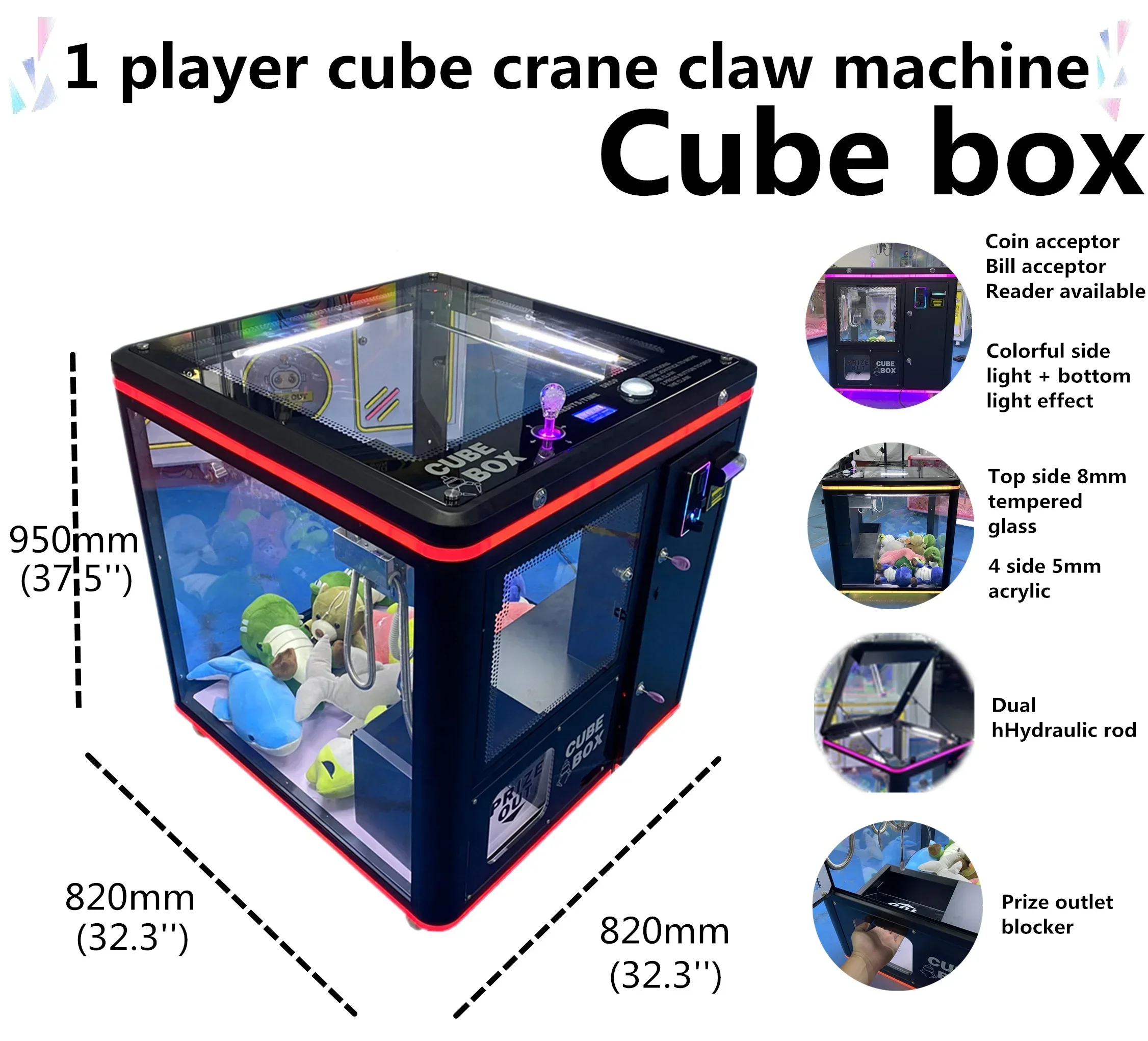 Magic cube crane machine square Crab catch doll cube box toy claw machine with reader