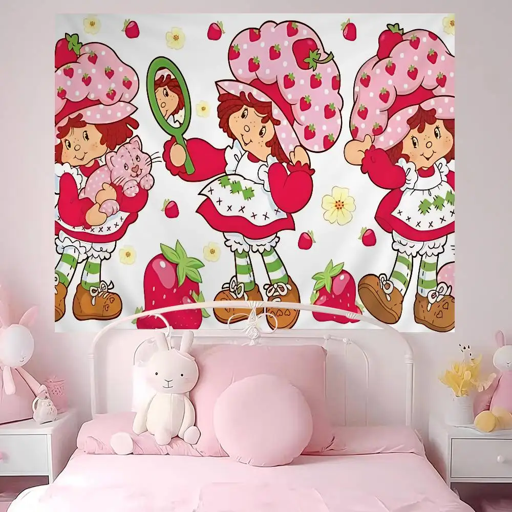 S-Strawberry-shortcake girl DIY Wall Tapestry Art Science Fiction Room Home Decor Wall Art Decor