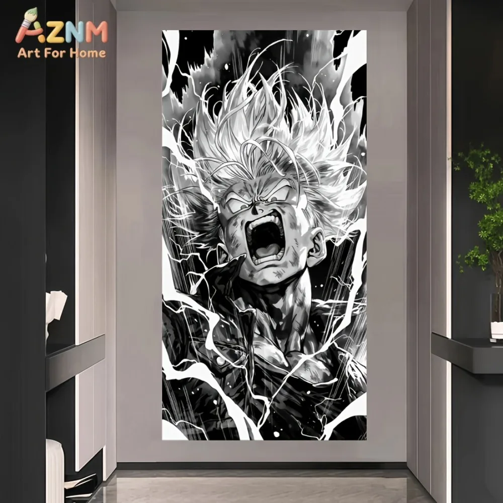 AZNM Dragon Ball Z Trunks Black White Anime Canvas Wall Art Unframed Painting for Home Decor