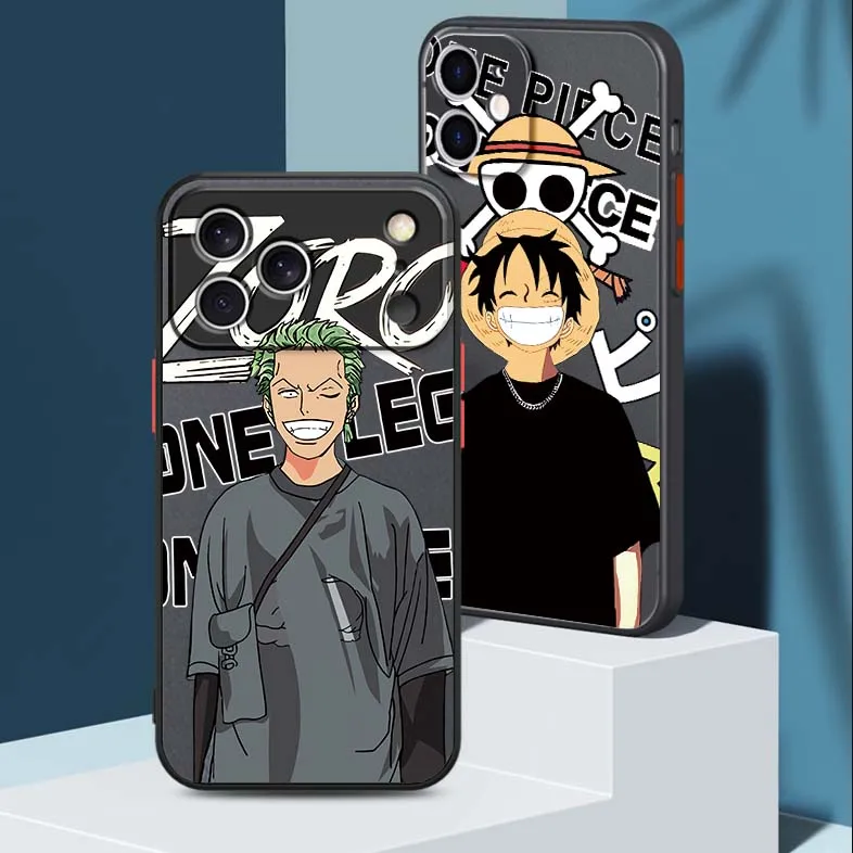 

Fashion One Piece Luffy Zoro Phone Case For Apple iPhone 17 Air 16 15 14 13 12 11 XS X Pro Max Plus Frosted Translucent