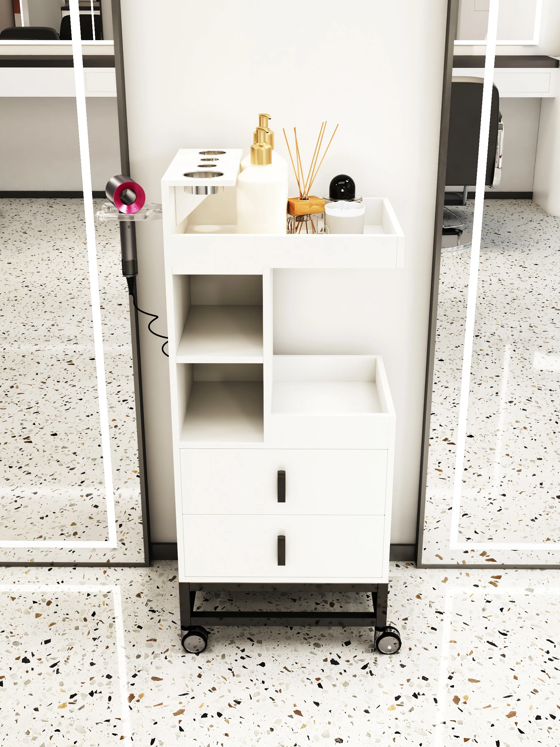 Log Side table 2024 Modern Minimalist Cabinet Barbershop Trolley Hair Salon Multi-Functional Cart Light Luxury Storage Cabinet