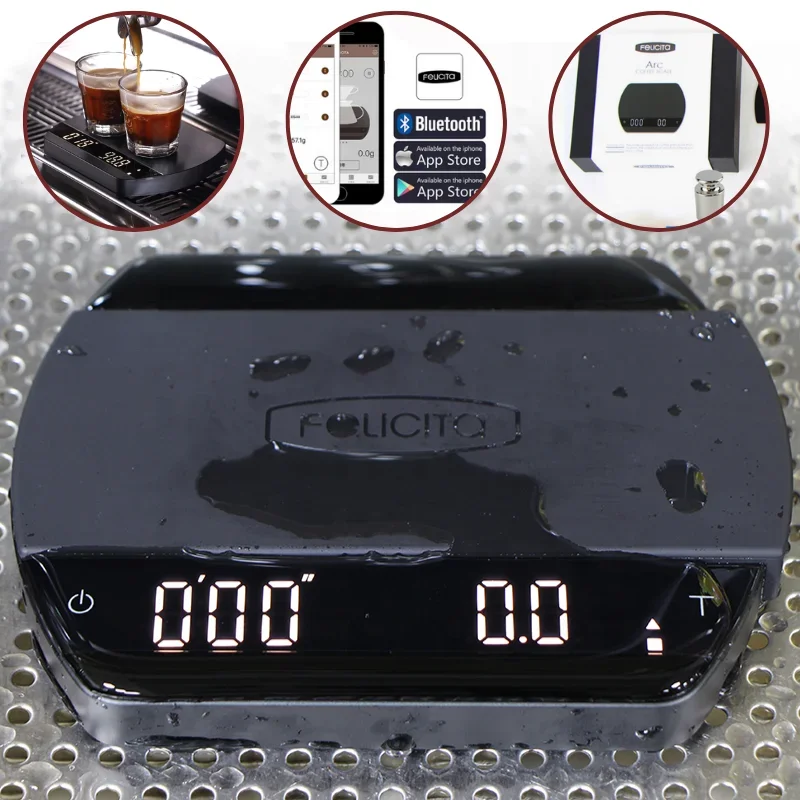 

In stock Felicita Arc Incline USB Charge Simple Modern Design Elliptic Black Portable Smart Digital Drip Coffee Electronic Scale