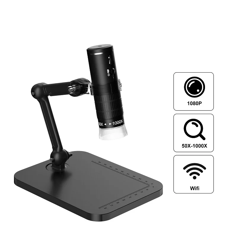 WIFI-Mikroskop Videomikroskop-Kamera Verstellbarer Ständer 8 LEDs Digital 50-1000X Vergrößerung Elektronische Lupe für Handys und PCs