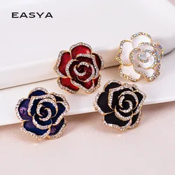 Luxury Vintage Rose Flower Brooch Red Rhinestone Alloy