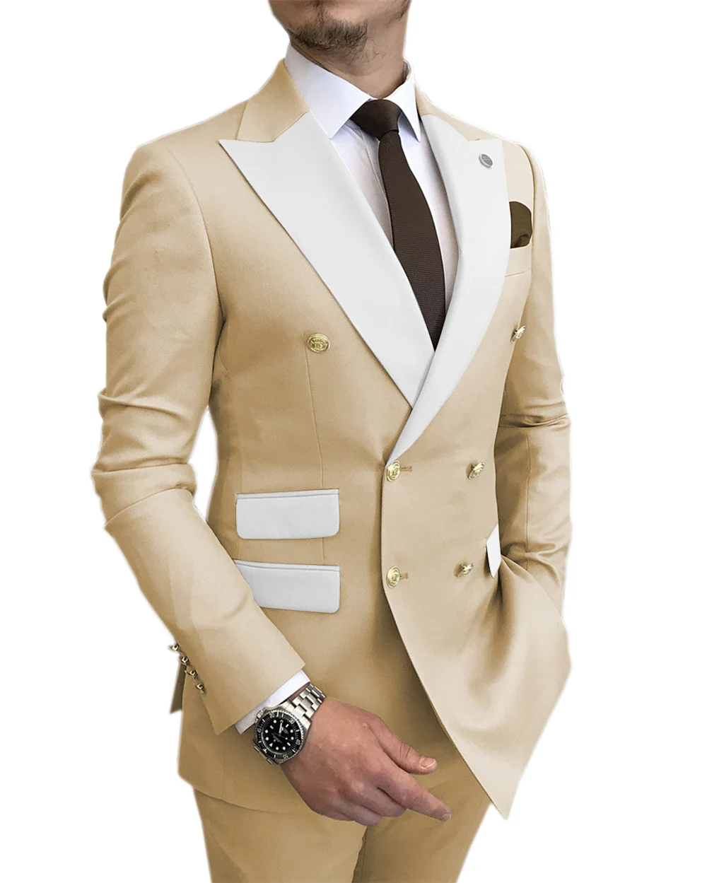 Groom&Groomsman Suit for Wedding Slim Fit 2 Pieces Set Double Breasted Notch Lapel (Blazer+Pants)