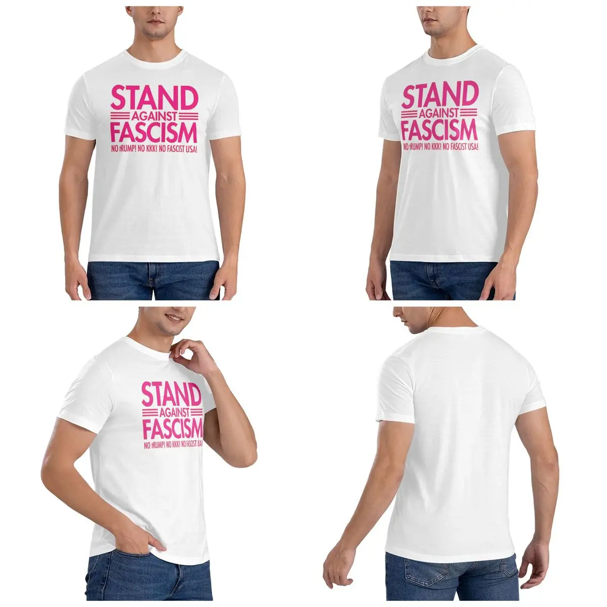 Stand Against Fascism No Trump No Kkk No Fascist Usa Men T-Shirt Oversized T Shirts Men's Crew Neck Cotton Tees Short Summer