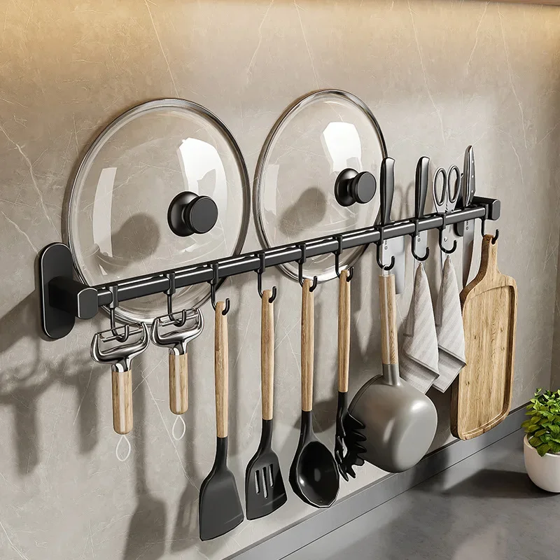 Kitchen Hook Rack Without Punching Spoon Spatula Hanging Storage Shelf Wall-mounted Knife Holder Kitchen Utensil Organizer