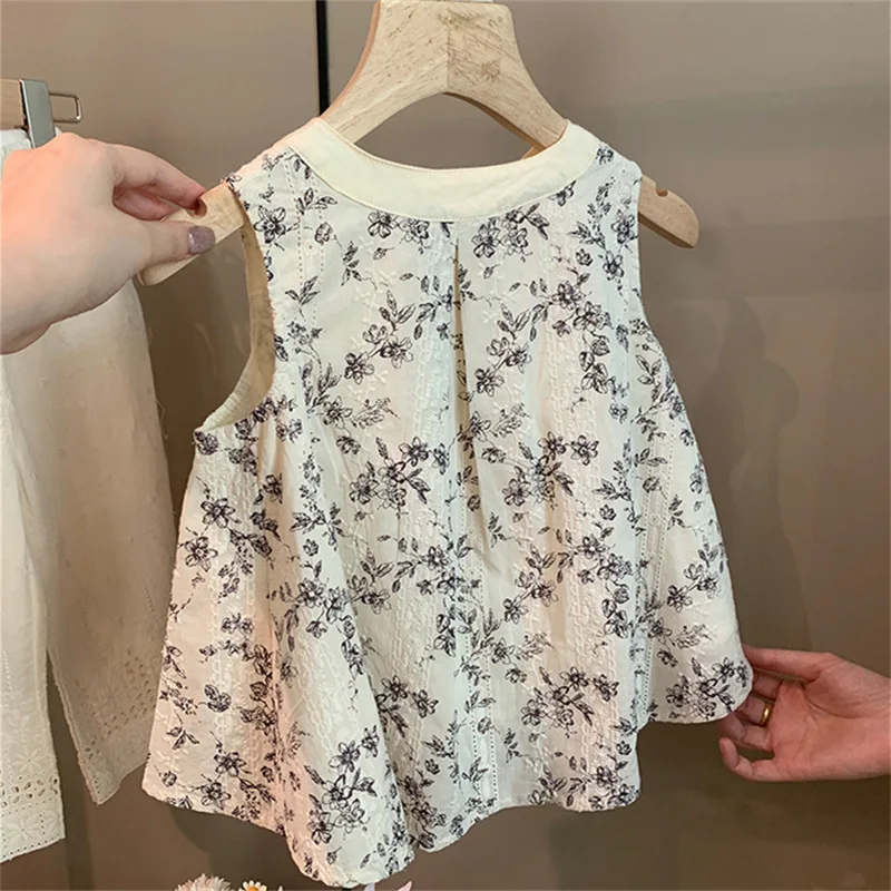 

Girls' New Chinese Floral Sleeveless Shirt Summer New National Fashion Children's Clothing Baby Girl Chinese Style Suit