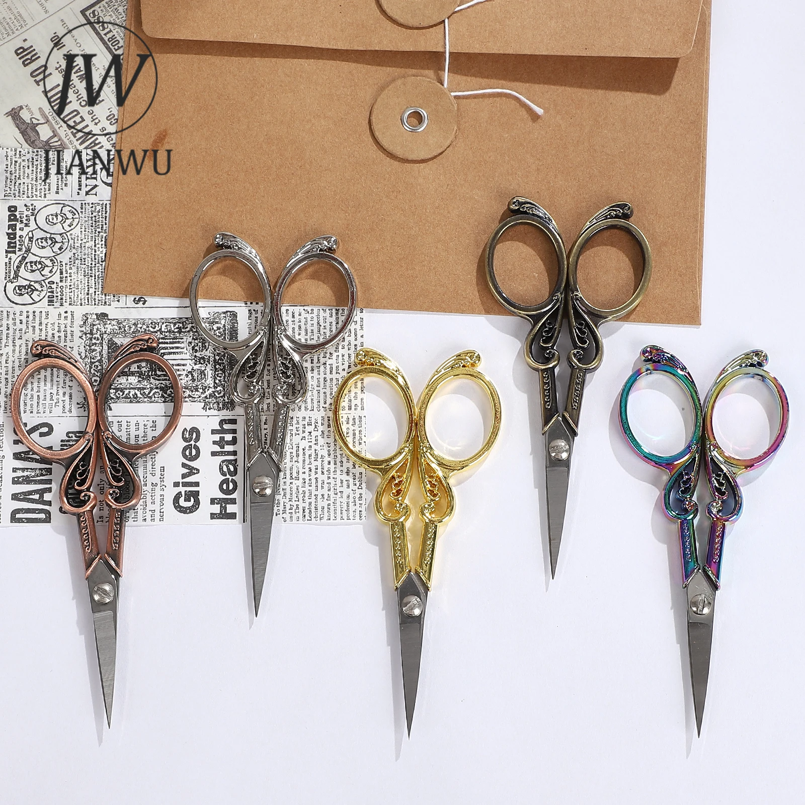 JIANWU Vintage No. 8 Zinc Alloy Stainless Steel Cutting Embroidery Antique Scissors Creative DIY Student Supplies Stationery