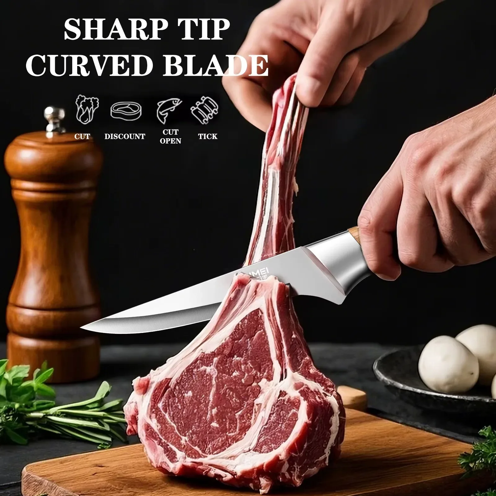 Stainless Steel Fruit Knife Butcher Boning Kitchen Knife Set  Meat Carving, Scimitar Design for Beef, Lamb,Poultry Processing