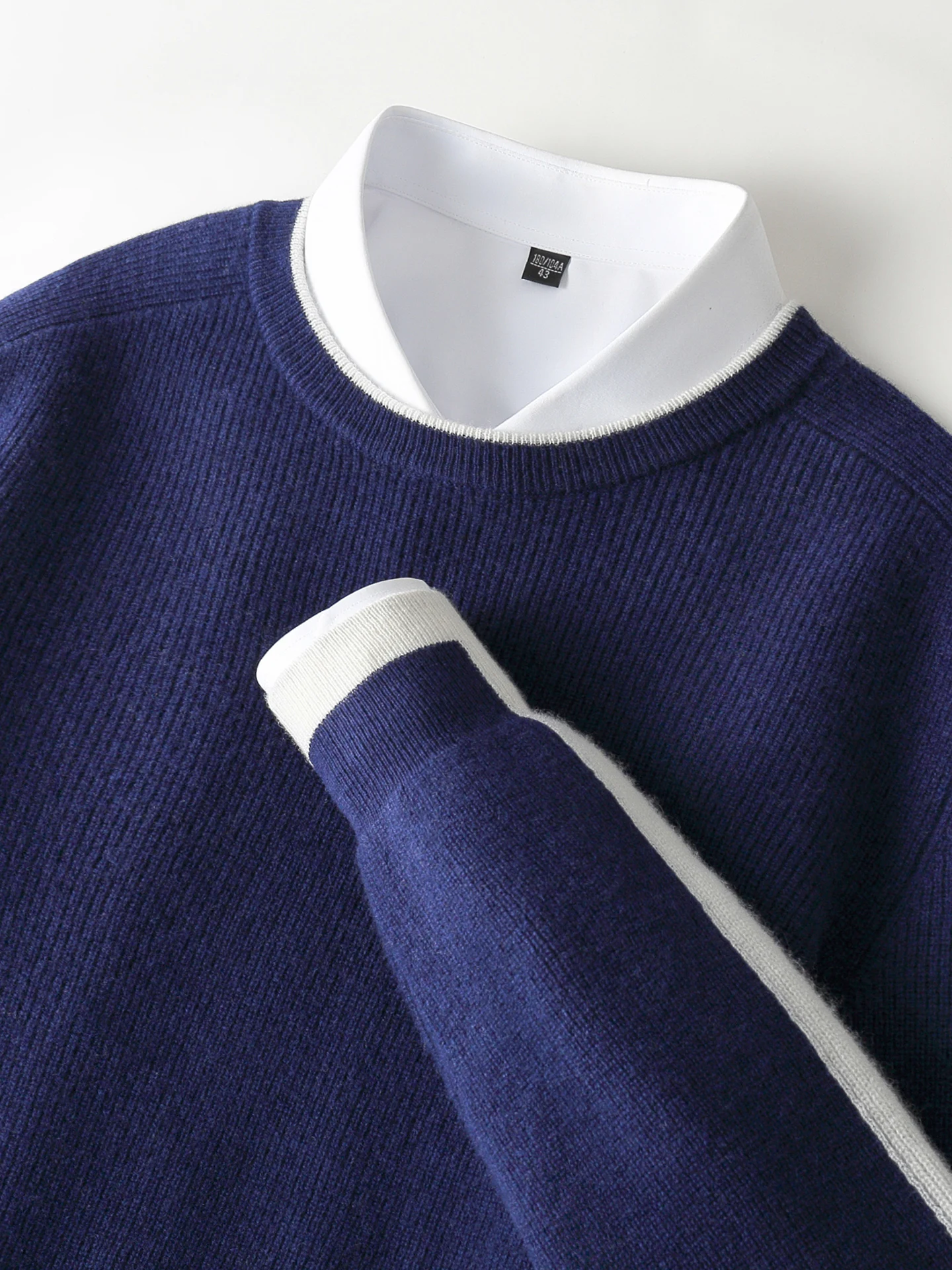 

Men's Soft 100% Merino Wool Thick O-Neck Pullover Knitted Striped Color Blocking Sweater Long Sleeves Autumn Winter Leisure Tops