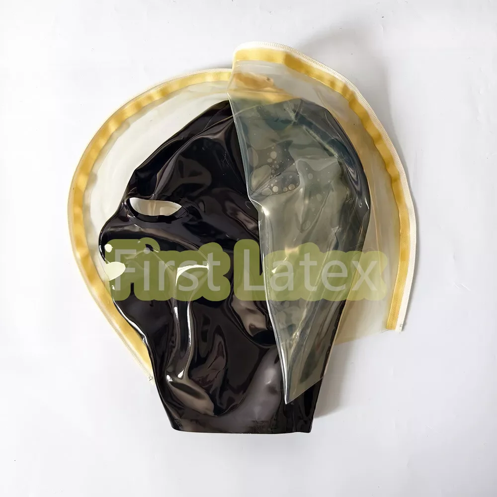 Pure Latex Gummi anti-clip Schwarz Maske Kapuze Hood Tight Zipper 0.4mm