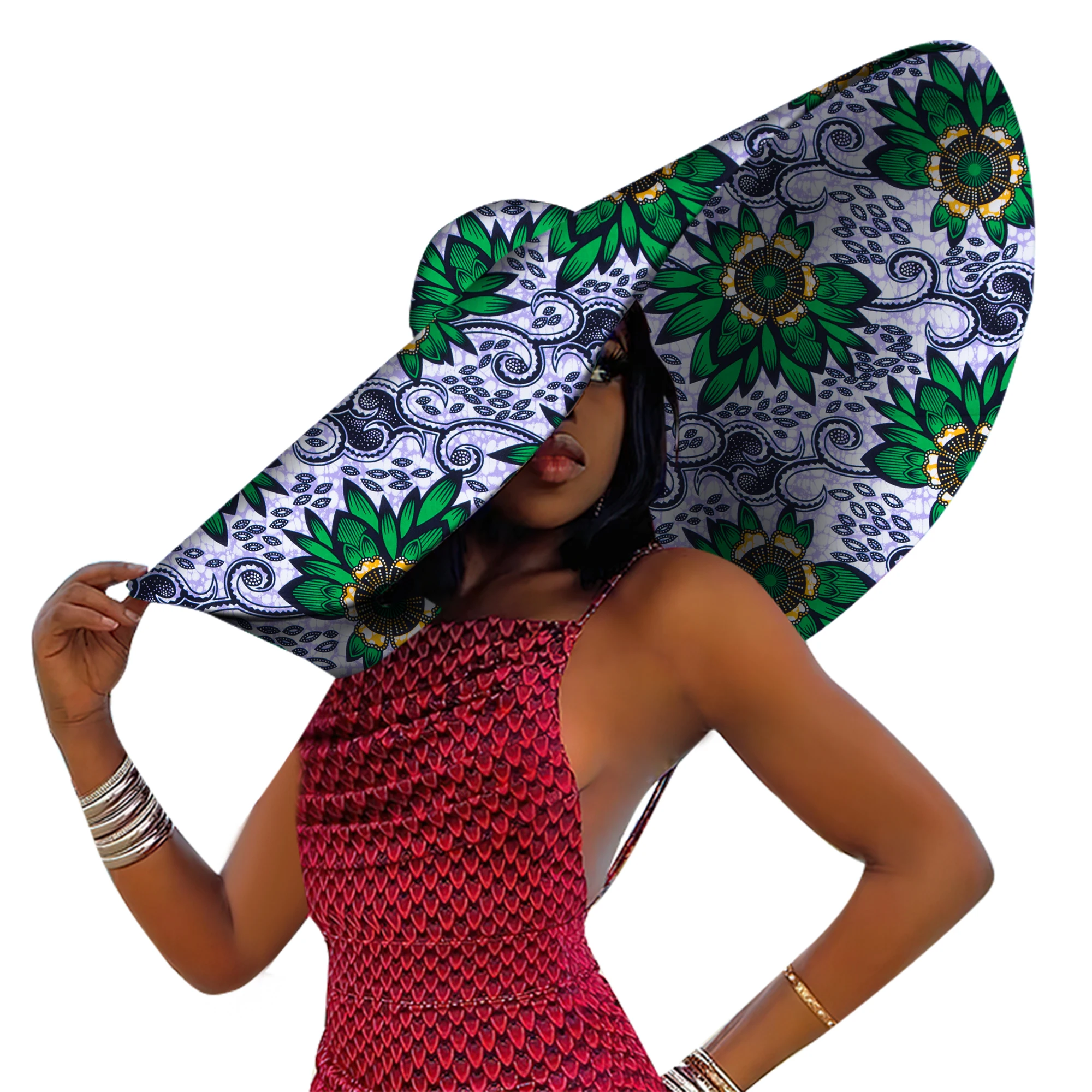 African Women Hat Summer Beach Hats Large Brim Sun Protection Fashion Ankara Cap Hat Customized Product