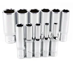 11pcs Metric Long Chrome Socket Set 1/4-Inch Drive 6-Point Deep Socket From 4 Mm To 14 Mm Professional Grade