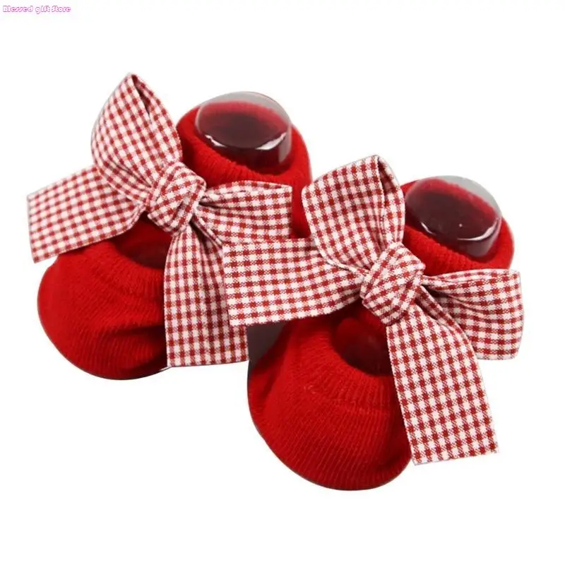 D0JC Anti-Slip Floor Socks Toddler Ankle Floor Socks & Shoes Baby Unisex Red Socks