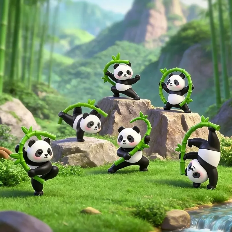 1PC Kung Fu Panda with Bamboo Plastic Figure Cute Cartoon Action Figure Desktop Ornament DIY Micro Landscape Decoration