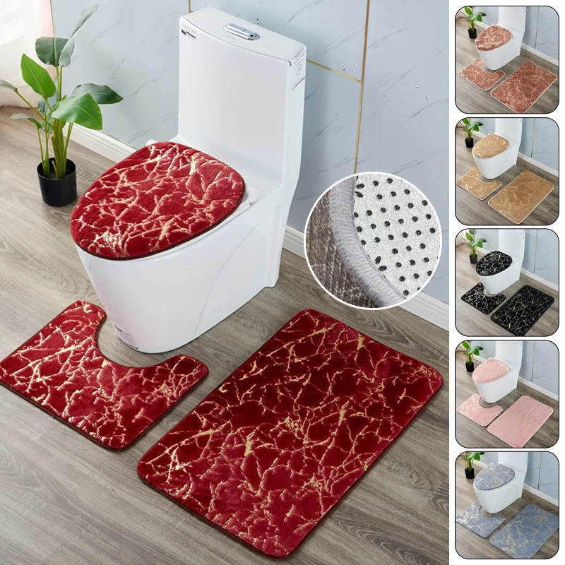 

3pcs Set Toilet Set Marble Bronzing Series Anti-slip Floor Mat Door Pad Bathroom Carpet Toilet Cover Home Decor New Arrivals