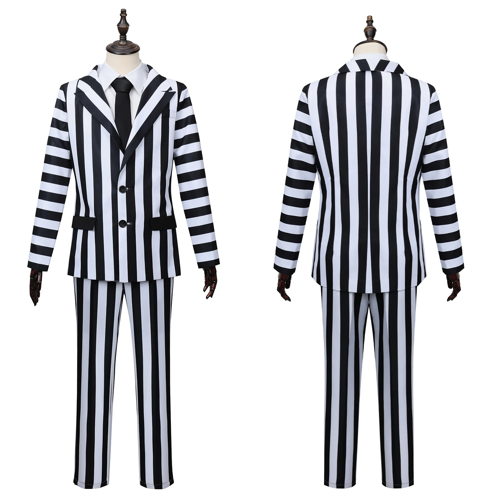 

Movie Beetle Archmage Black and White Striped Suit Wedding Uniform Jacket Shirts Pants Masquerade Halloween Party Outfits