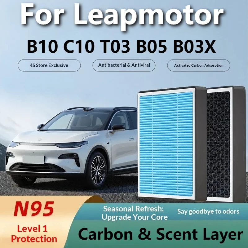 Filtr kabinowy z węglem aktywnym Premium do Leapmotor B10 C10 B05 B03X T03, wydłużający żywotność, usuwający nieprzyjemne zapachy, o wysokiej wydajności, neutralizujący zapachy.
