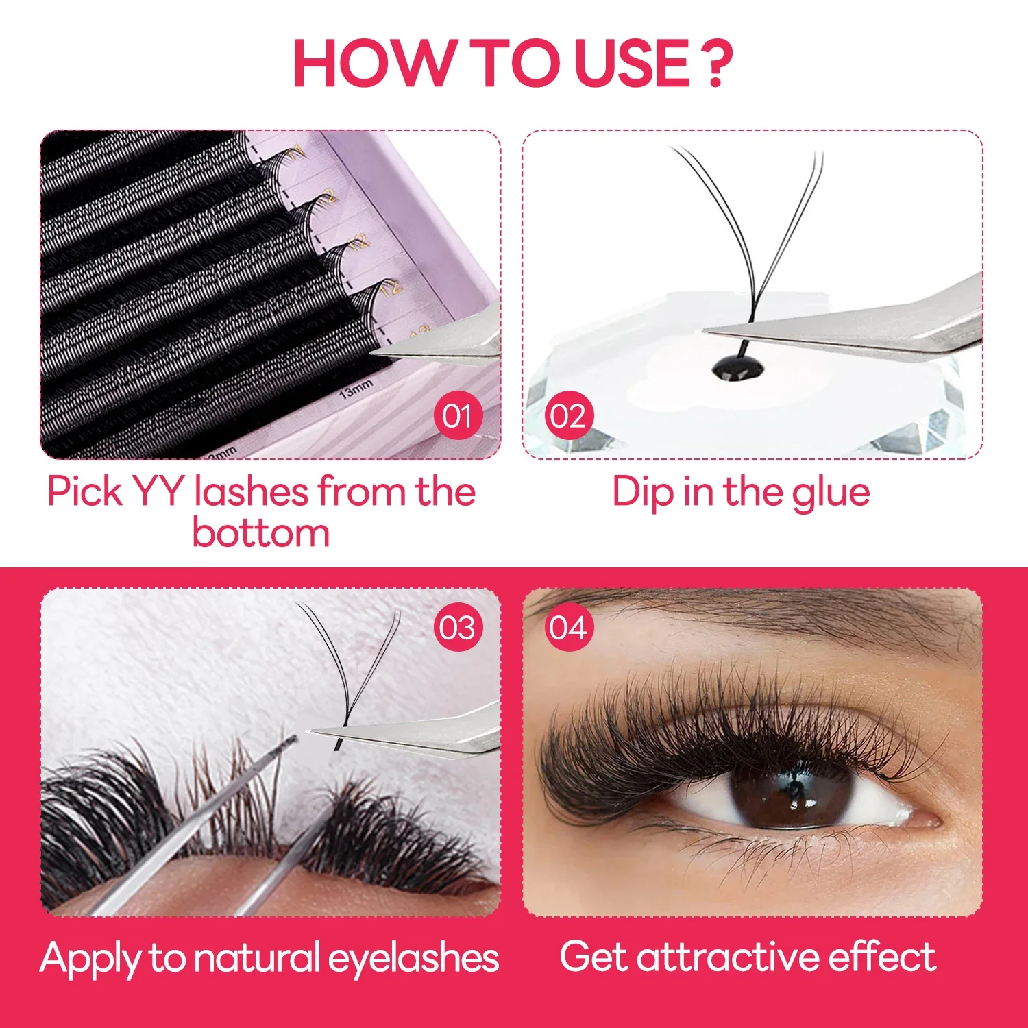 ARISON Large Capacity 4D W-shape Eyelashes Extension 4D W Fans Lashes Brazilian Individual Lash Hand Woven Faux Mink Eye Lash