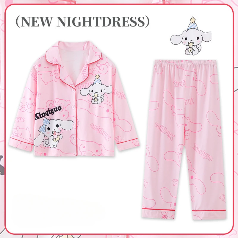 Anime Sanrio Children Pajama Sets Loose Soft Comfortable Colorful Cartoon Print Kids Night Clothes Suit Suitable Autumn Winter