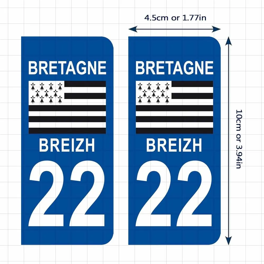 2Pcs/Set Brittany 22 Côtes-d'Armor License Plate Stickers with Brittany Flag, Waterproof Vinyl Decals for Car & Motorcycle