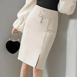Jupe crayon élégante pour femmes, longueur aux genoux, taille haute, hanches, jupes rondes, design chic, plis, bas féminins décontractés, dames de bureau, mode