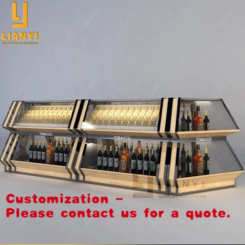 

custom.Fashion Simple Design Glass Tobacco Showcase Wooden Cigarettes Display Cabinet With Acrylic Pushers