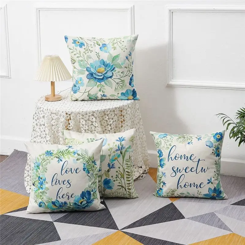 ABSJ-Spring Pillow Covers Sofa Cushion Cover 18X18 Set Of 4 Spring Decorations Flower Home Decor For Couch Sofa