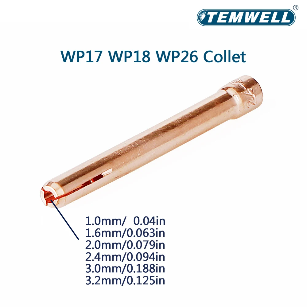 5/10Pcs Collet 10N Tungsten Electrode Collet Tig Torch Consumables 1.0/1.6/2.0/2.4/3.0/3.2mm Collet for WP17 WP18 WP26 Tig Torch