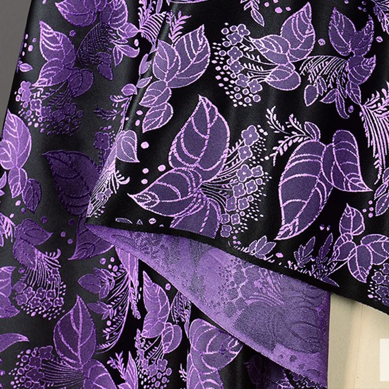 Good Purple Brocade Fabric Embroidered Plant Flowers Jacquard Fabric Patchwork Sewing Material DIY Fashion Women's Jackets/Vests