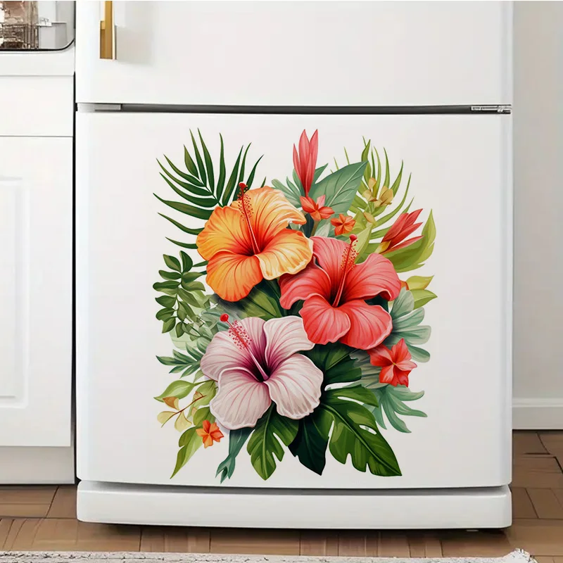 Watercolor Tropical Flowers Sticker, Water-proof Home Wall Decal, Used for Wall, Bathroom, Cabinet, Door,Toilet, Car, Laptop