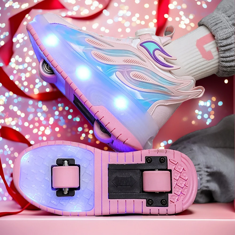 LED Light Glowing Roller Skate Shoes For Boys Girls Casual Two Wheels Luminous Outdoor Sports Roller Sneakers Kids Children