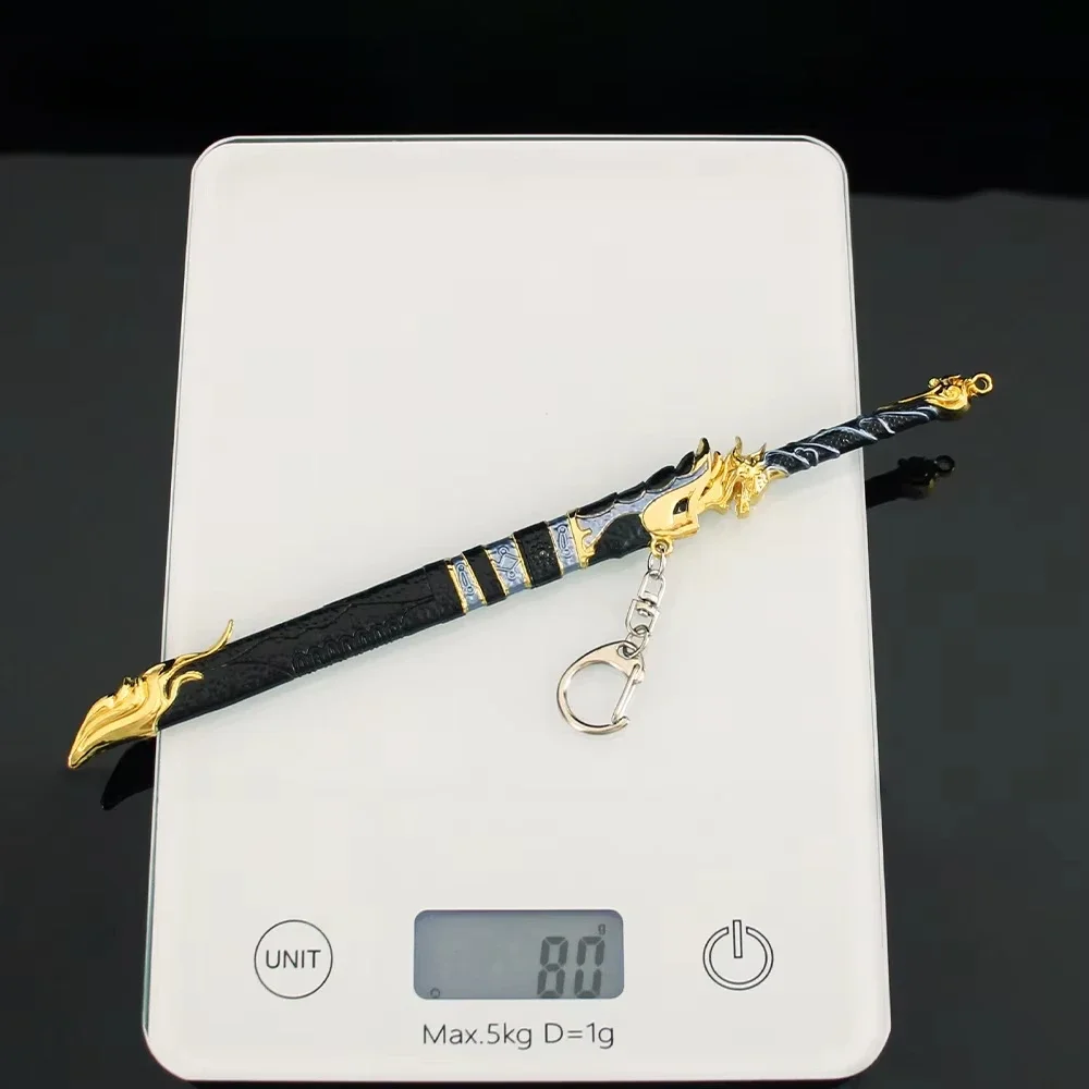 22 cm Naraka: Periferiche di gioco Bladepoint Coltello antico in oro nero Zhang Qiling Spada con fodero Portachiavi Ornamenti in lega Modello