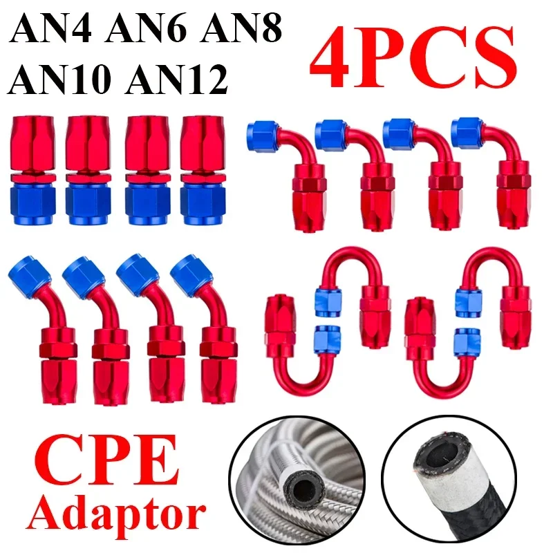 4X AN4 AN6 AN8 AN10 AN12 Straight 0 45 90 180 Degree Oil Fuel Swivel Hose End Fitting Oil Hose End Adaptors Kit Red and Blue