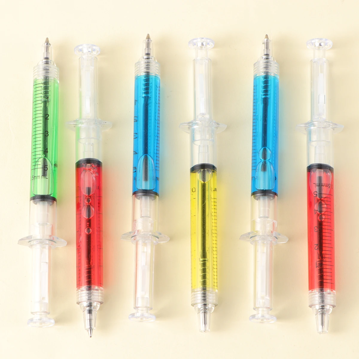 

24Pcs Refillable Liquid Filled Syringe Ballpoint Pen Needle Tube Design Fine Point Click Action School Office Stationery