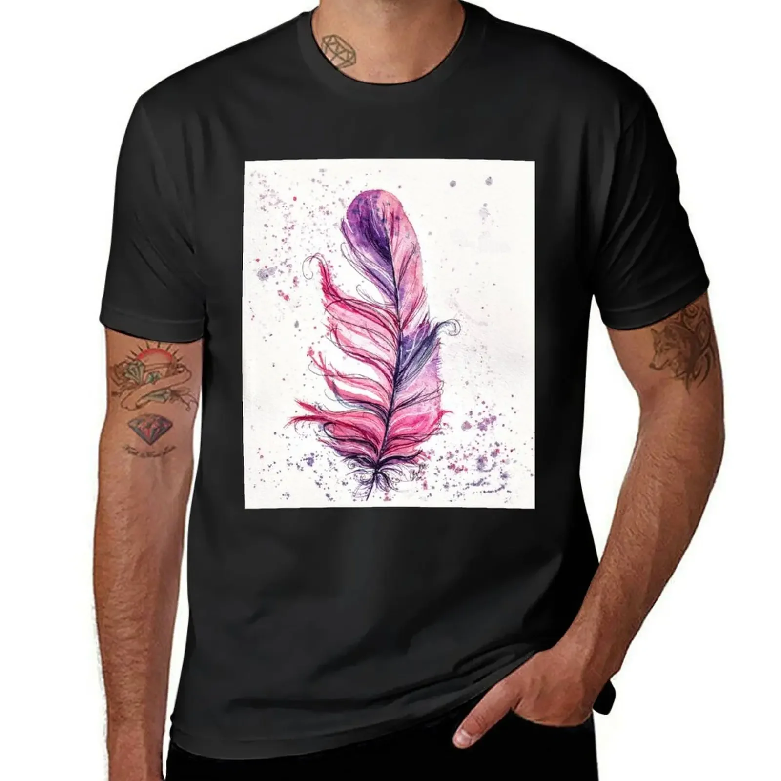 Pink Feather T-Shirt Short sleeve tee for a boy aesthetic clothes plus sizes men tshirt