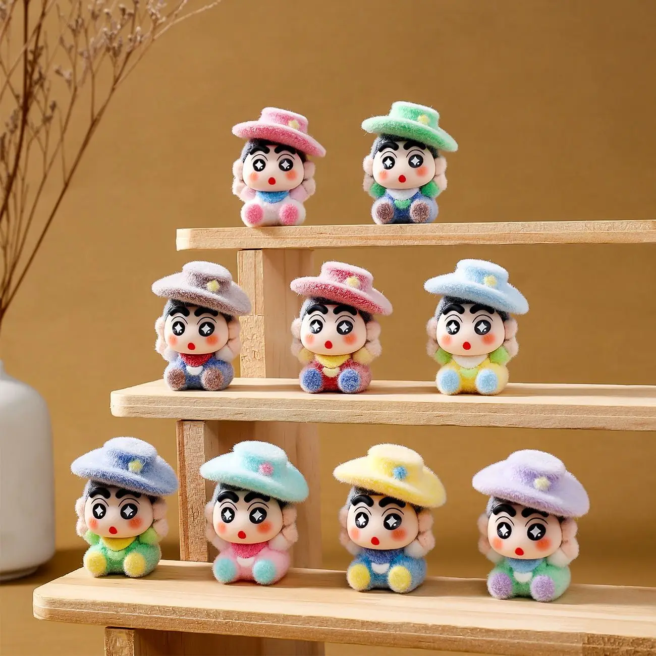 New Flocked Denim Shin Chan Series mini Figurine desktop Ornament Crayon Shin Chan Trendy Toy Car Dashboard Decor view 2