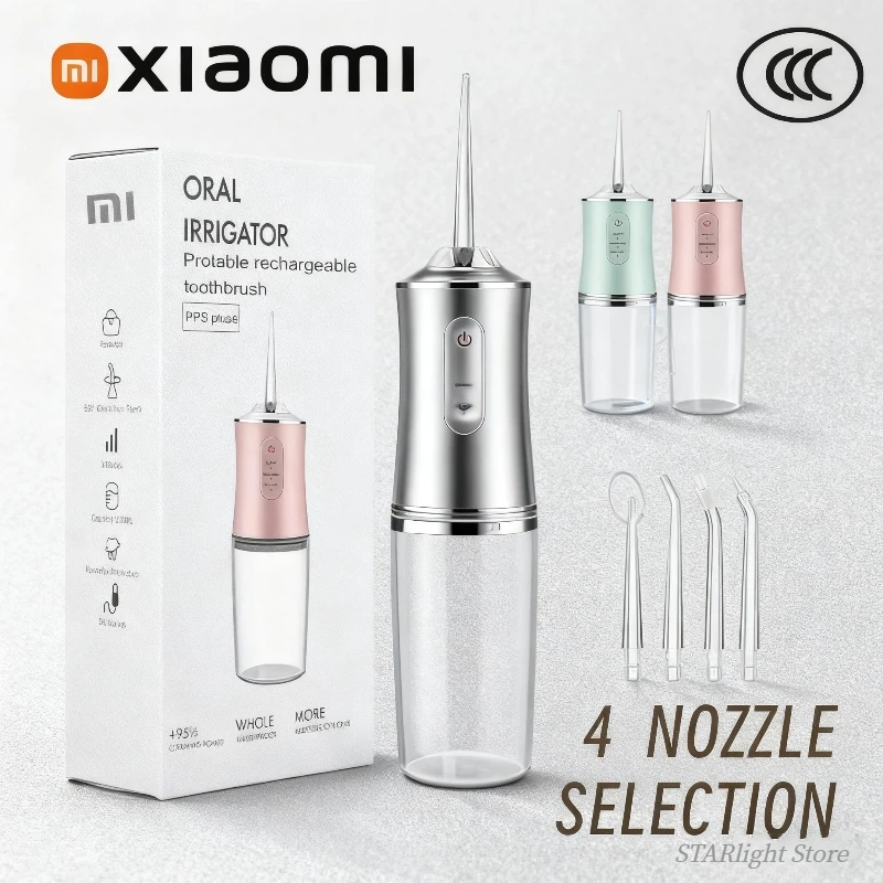 

Ирригатор для полости рта Xiaomi, портативный стоматологический ирригатор для воды, USB аккумуляторная ирригатор для зубов, 3 режима, 4 струйных наконечника, 220 мл, очиститель для зубов