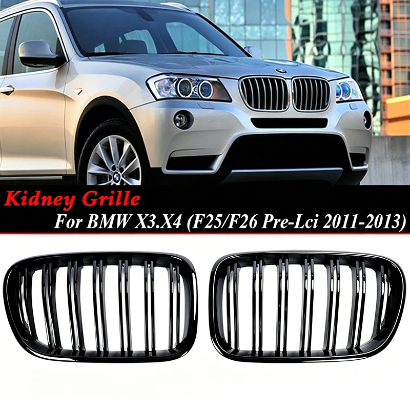 Chrom Silber Schwarz Frontstoßstangen-Kühlergrill für BMW X3 F25 2010-2013 Einzel- und Doppellinien Carbon M Style Oberer Racing-Grill