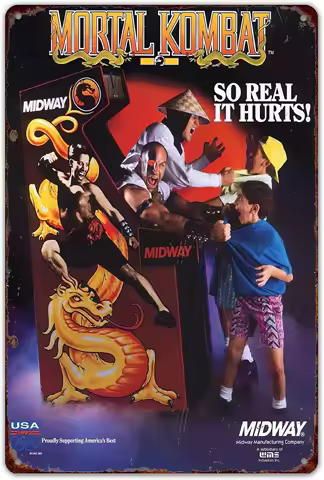 HomDeo Tin Sign h Funny Wall Decor Mortal Kombat Midway Arcade Game Ad Vintage Metal Signs Vintage