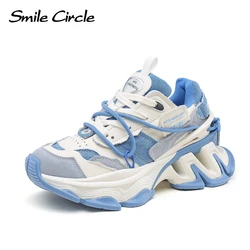 Smile Circle Women Chunky Sneakers Denim Flat Platform Sneakers Casual Round toe Sneakers Ladies Shoes Trainers