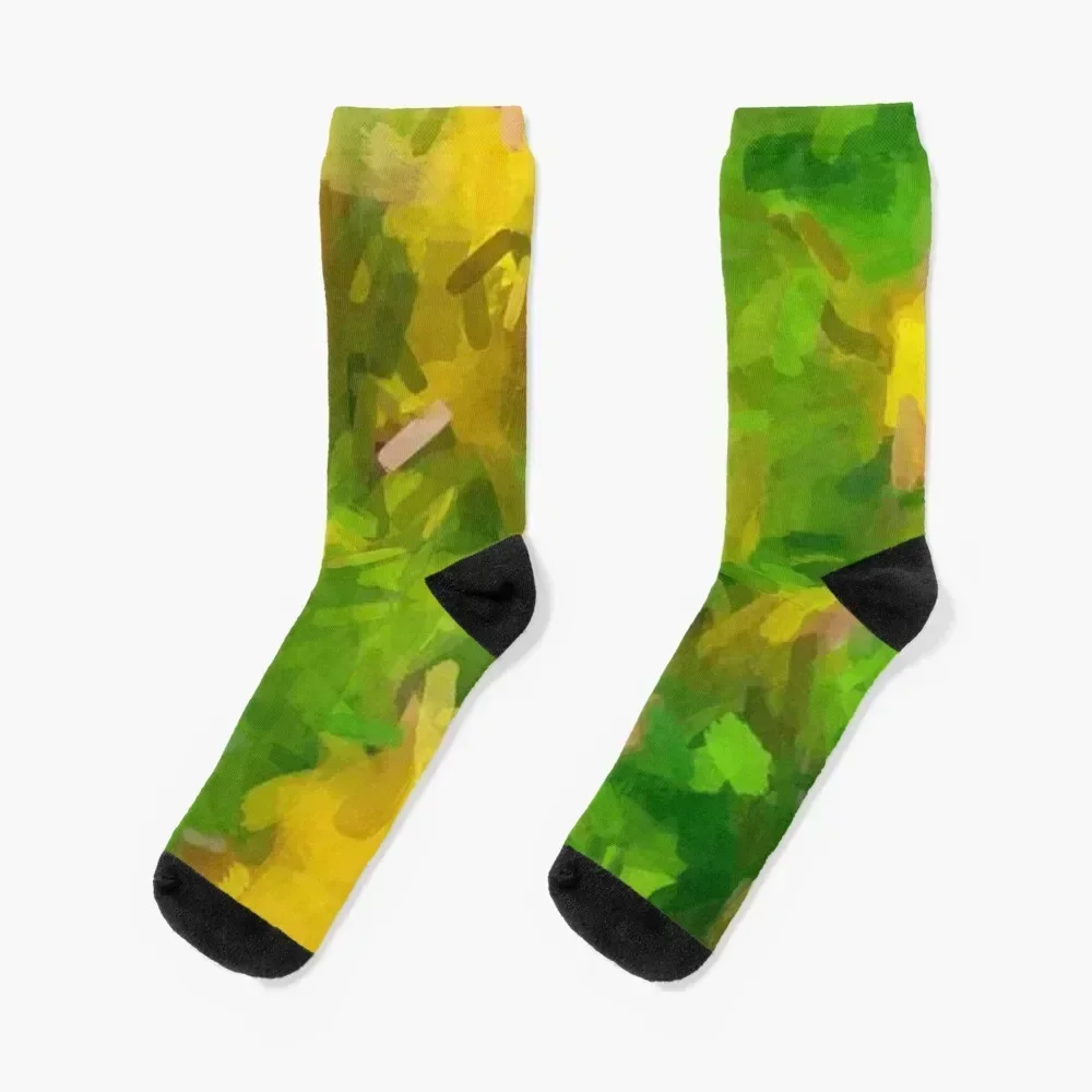 

Flower Brush Strokes, Yellow, and Green Socks bright garter gift cartoon Socks For Men Women's