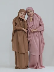 Ramadan Kids Girls Jilbab Muslim Abaya Khimar + Skirt 2 Piece Matching Set Dubai Hijab Dress Children Prayer Islamic Clothing