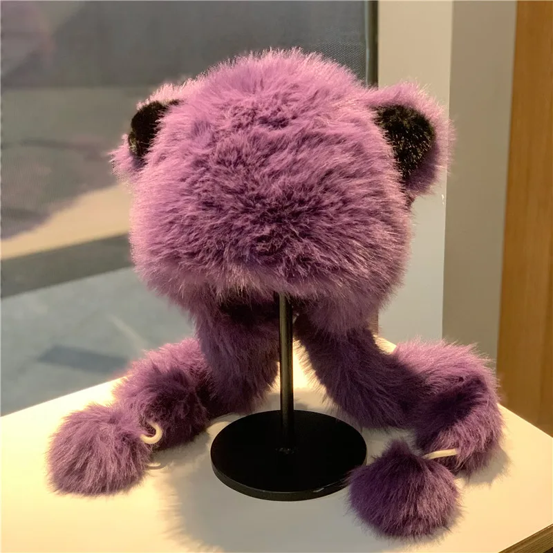 قبعة شتوية جديدة من فرو الثعلب للنساء في الهواء الطلق دافئة لركوب الخيل وحماية الأذن وشاح لطيف من قطعة واحدة هدية للفتيات #4