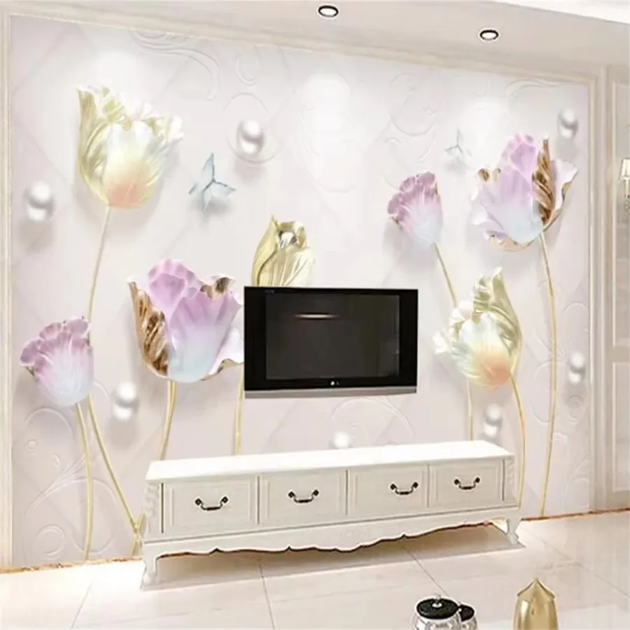 Обои на заказ, 3d фреска, изысканные ювелирные изделия в европейском стиле, цветы, papel de parede, роскошные тисненые украшения, фон с лилией, стена