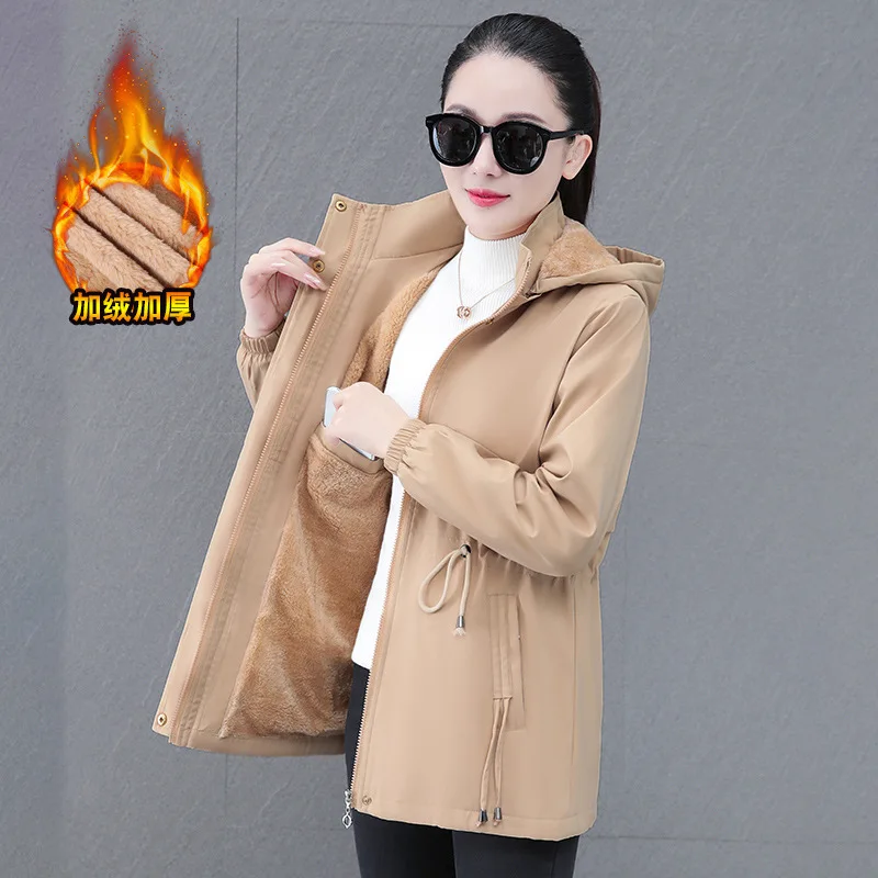 

Флисовый плащ средней длины, женские парки, осенне-зимнее пальто, новинка 2025, теплое пальто, женские топы, ветровки, верхняя одежда