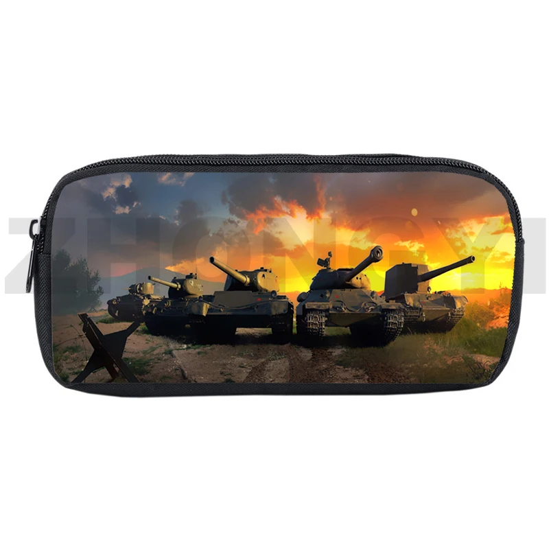 3D World of Tanks Pencil Case Kids Boys Cartoon Gerand Tanks School Supplies Large War Thunder Printing Makeup Bag Cosmetic Box