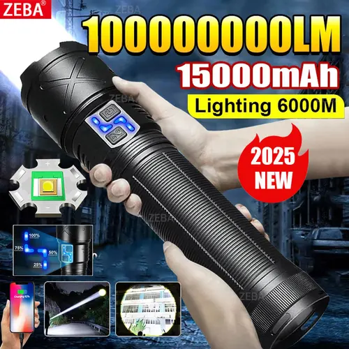 100000000 LM 가장 강력한 손전등 1500W LED 충전식 램프 장거리 전술 랜턴 강한 빛 야외 캠핑 램프