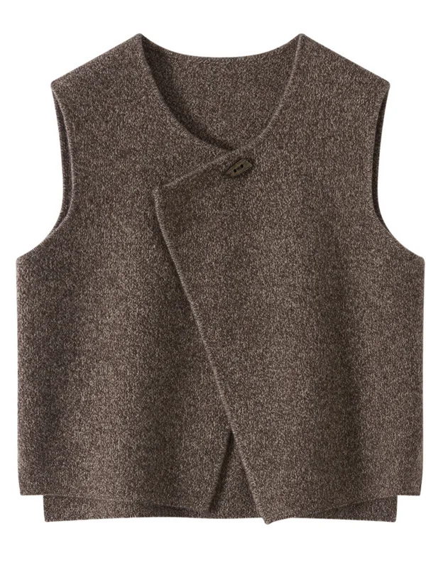 

Утепленный шерстяной вязаный кардиган-жилет для женщин, вязаный свитер с воротником-стойкой в корейском стиле, удлиненный